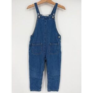 ZARA Girl's Blue Denim Overalls Floral Lining Adjustable Snap Straps Sz 2-3 Y